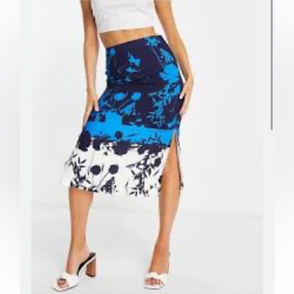 Ted Baker Selaah floral midi skirt size 2 US 4 - 6 blue white